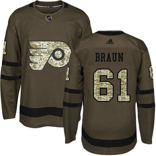 Adidas Philadelphia Flyers #61 Justin Braun Green Salute to Service Stitched Youth NHL Jersey->youth nhl jersey->Youth Jersey